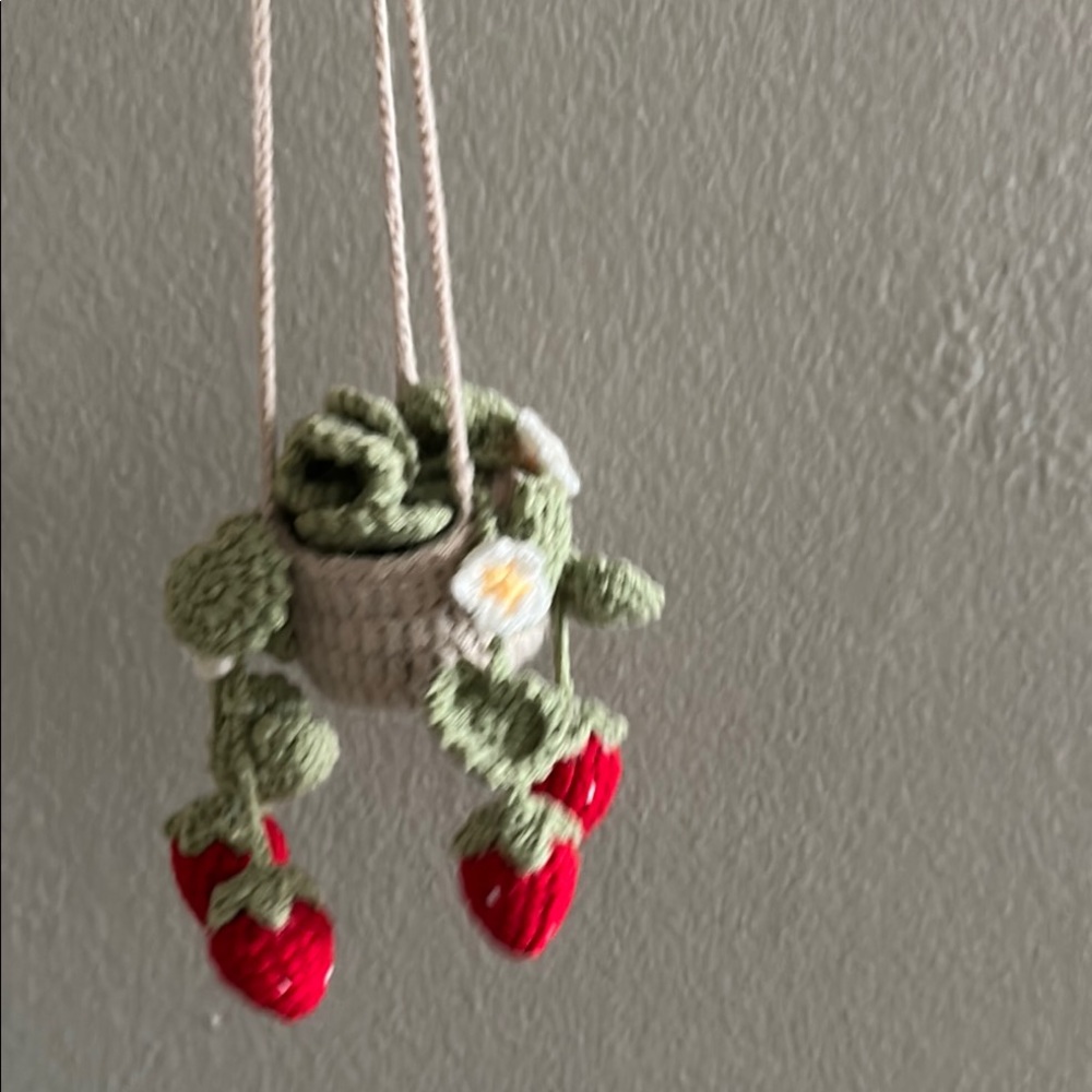 Crochet Strawberry Hanging Decor